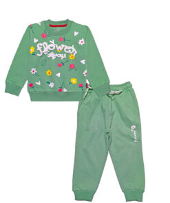 Friends Always Flowers Fleece Tracksuit - Pistachio Green