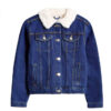 Fur Coller Sherpa Inside warm Denim Jacket - Dark Blue