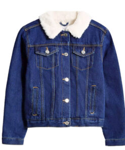 Fur Coller Sherpa Inside warm Denim Jacket - Dark Blue