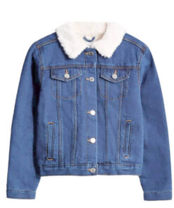 Fur Coller Sherpa Inside warm Denim Jacket - Lighr Blue