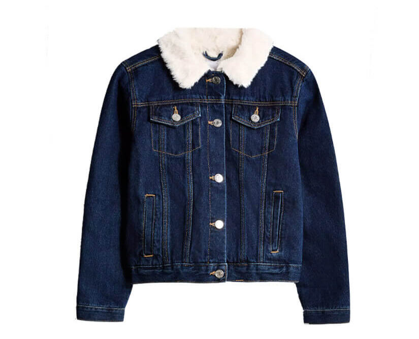 Fur Coller Sherpa Inside warm Denim Jacket - Navy Blue