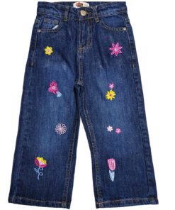 Glowing Flowers Loose Fit Denim Pant - Dark Blue