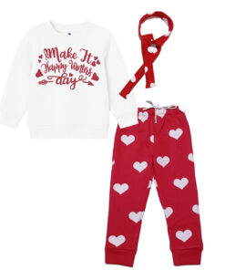 Happy-winter-with-Headband-Fleece-Tracksuit-White-&-Red