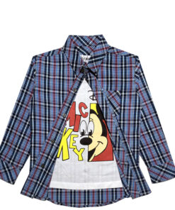 Hide Mickey Checked Twofer Cotton Casual Shirt - Blue