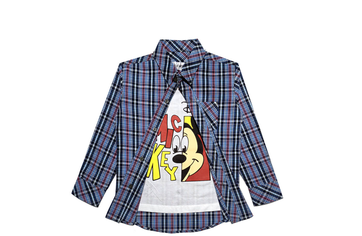 Hide Mickey Checked Twofer Cotton Casual Shirt - Blue