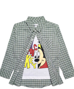 Hide Mickey Checked Twofer Cotton Casual Shirt - Green