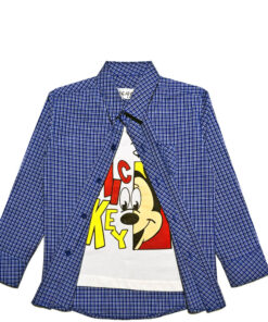 Hide Mickey Checked Twofer Cotton Casual Shirt - Royal Blue