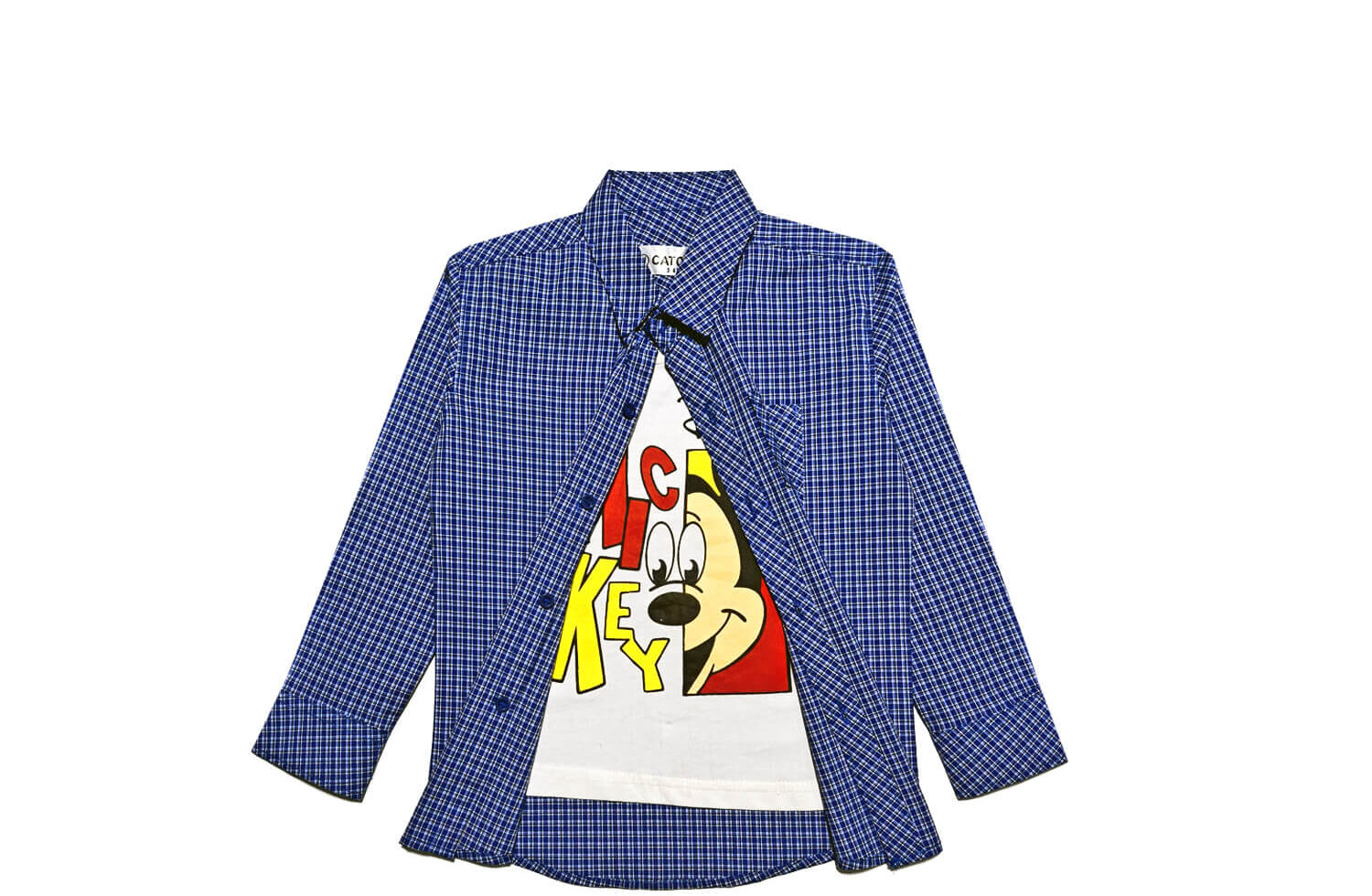 Hide Mickey Checked Twofer Cotton Casual Shirt - Royal Blue