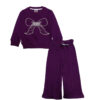 Pearls Hand Made Bow Fleece Sweat with Flare Trouser - Maganta