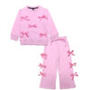 Pink Ribbon Stylish Bow Fleece Sweat with Flare Trouser - Baby Pink