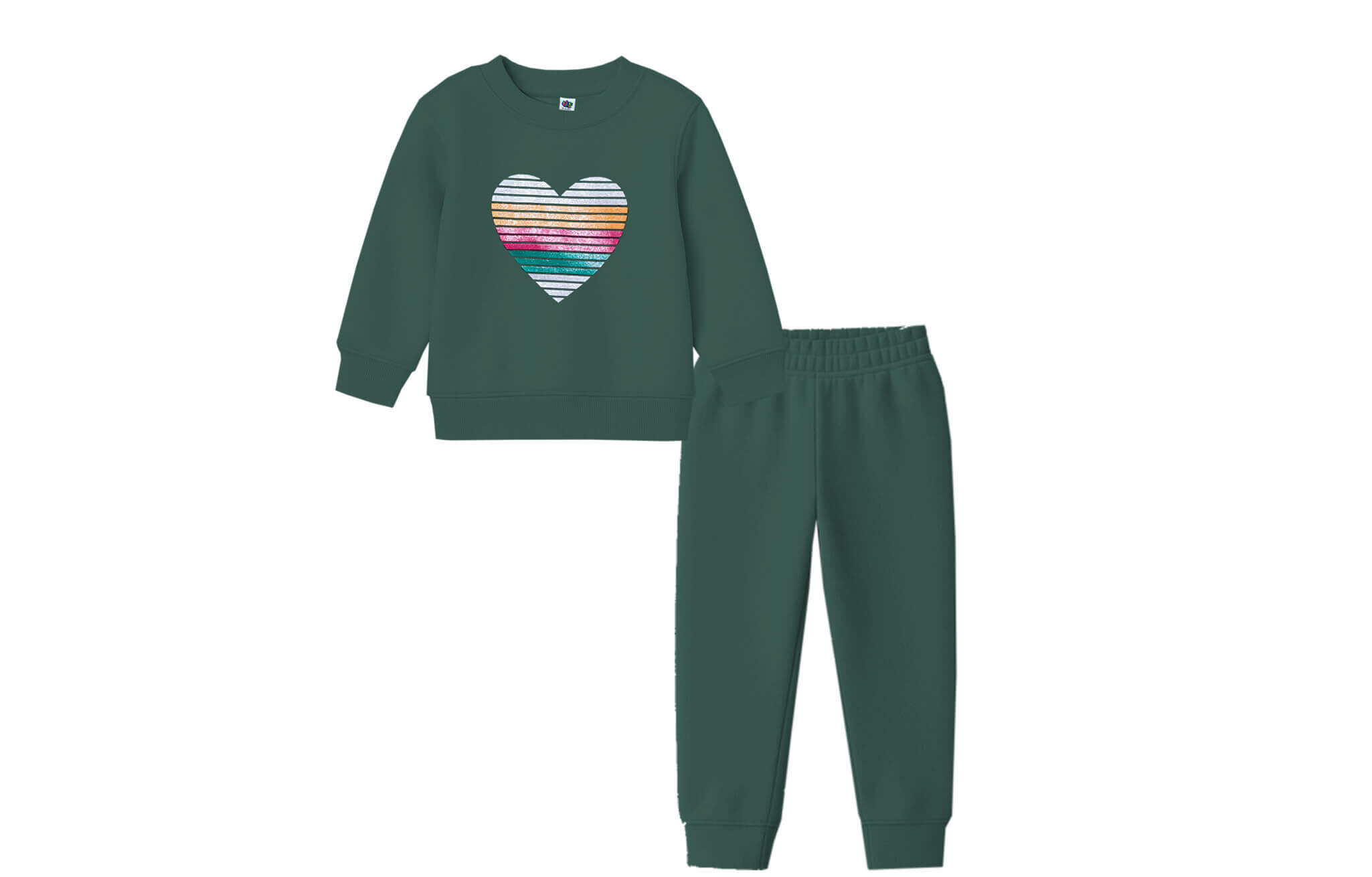 Rainbow-Glitter-Heart-Fleece-Tracksuit-Green