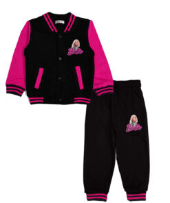 Cute Barbie Fleece Baseball Tracksuit - Pink & Black