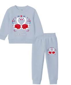 Cute Peacocks Fleece Tracksuit - Sky Blue