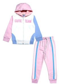 Cute Team Pennal Fleece Hoodie Tracksuit - Baby Pink