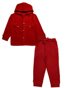 Double Pocket Style Hoodie Coat & Trouser - Red