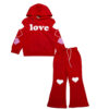 Love Three Hearts Hoodie Fleece Tracksuit - Red