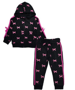 Pink-Bows-Zipper-Hoodie-Tracksuit---Black
