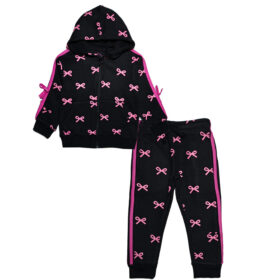 Pink-Bows-Zipper-Hoodie-Tracksuit---Black