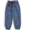 Red Bow & Cherry Mom fit Denim Pant - Light Blue