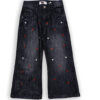Red White Mini Floral Wide Legs Denim Pant - Charcoal