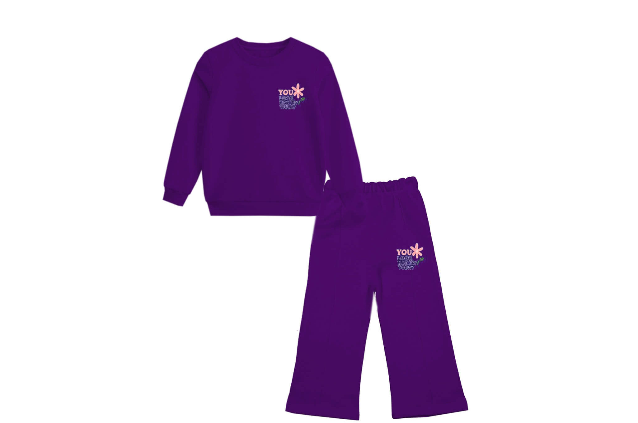You Look Hoirey Today Fleece Flare Trouser Tracksuit - Purple