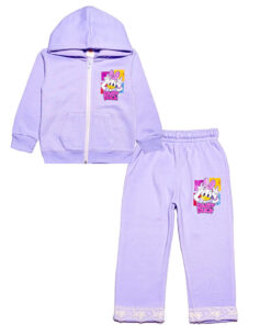 Cute Duck Fleece Hoodie Tracksuit - Soft Purple
