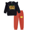 Golden Sequins Pumpkin Fleece Tracksuit - Black & Rust