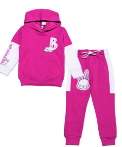 Happy Bunny Penal Fleece Hoodie Tracksuit - Shocking Pink & White