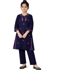 Pink-White-Emb-Floral-Khaddar-Suit---Navy-Blue