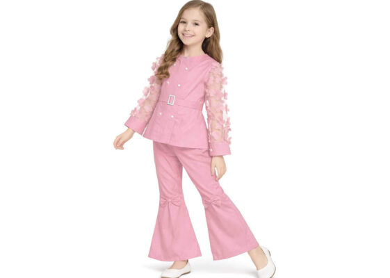 Rose Bloom Girls Party Wear Suit - Rose Pink 1