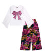 Rosy Bloom Bow Palazzo Set - White & Black
