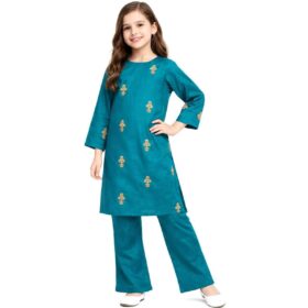 Teal Grace Embroidered Khaddar Suit - Teal Green 1