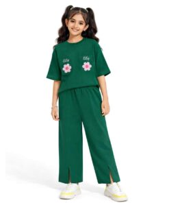 Lilly Flowers Double Flap Pocket Shirt & Bottom Cut Flare Trouser – Green