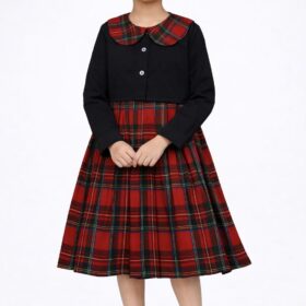 Red Checked Stylish Coller Top And Frock