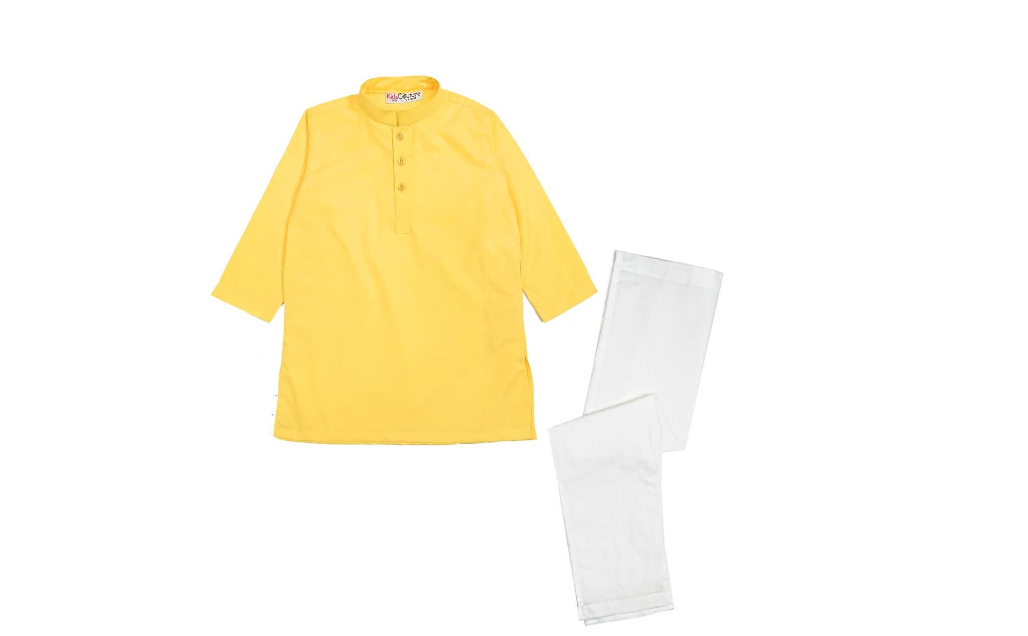 Classic Modern Cotton Kurta & White Trouser Set – Yellow