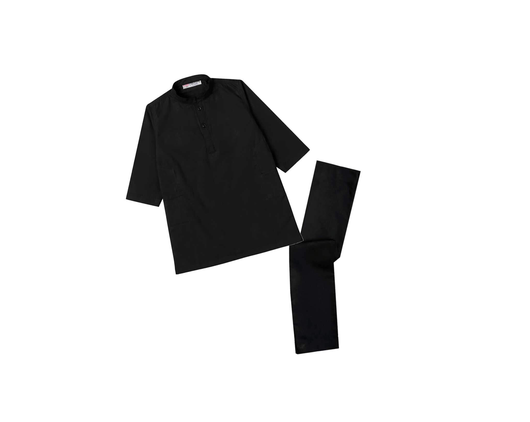 Classy Cotton Kurta & Trouser Set – Black (1)