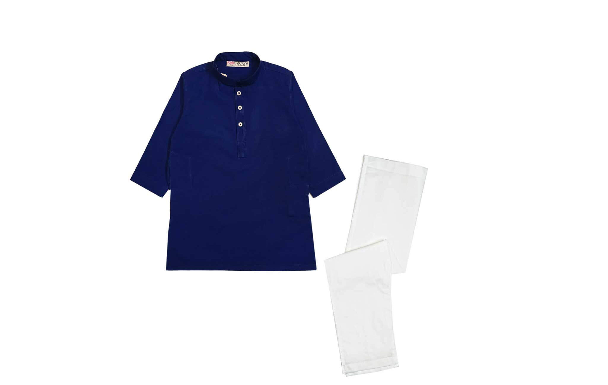 Classy Modern Cotton Kurta & White Trouser Set – Navy Blue