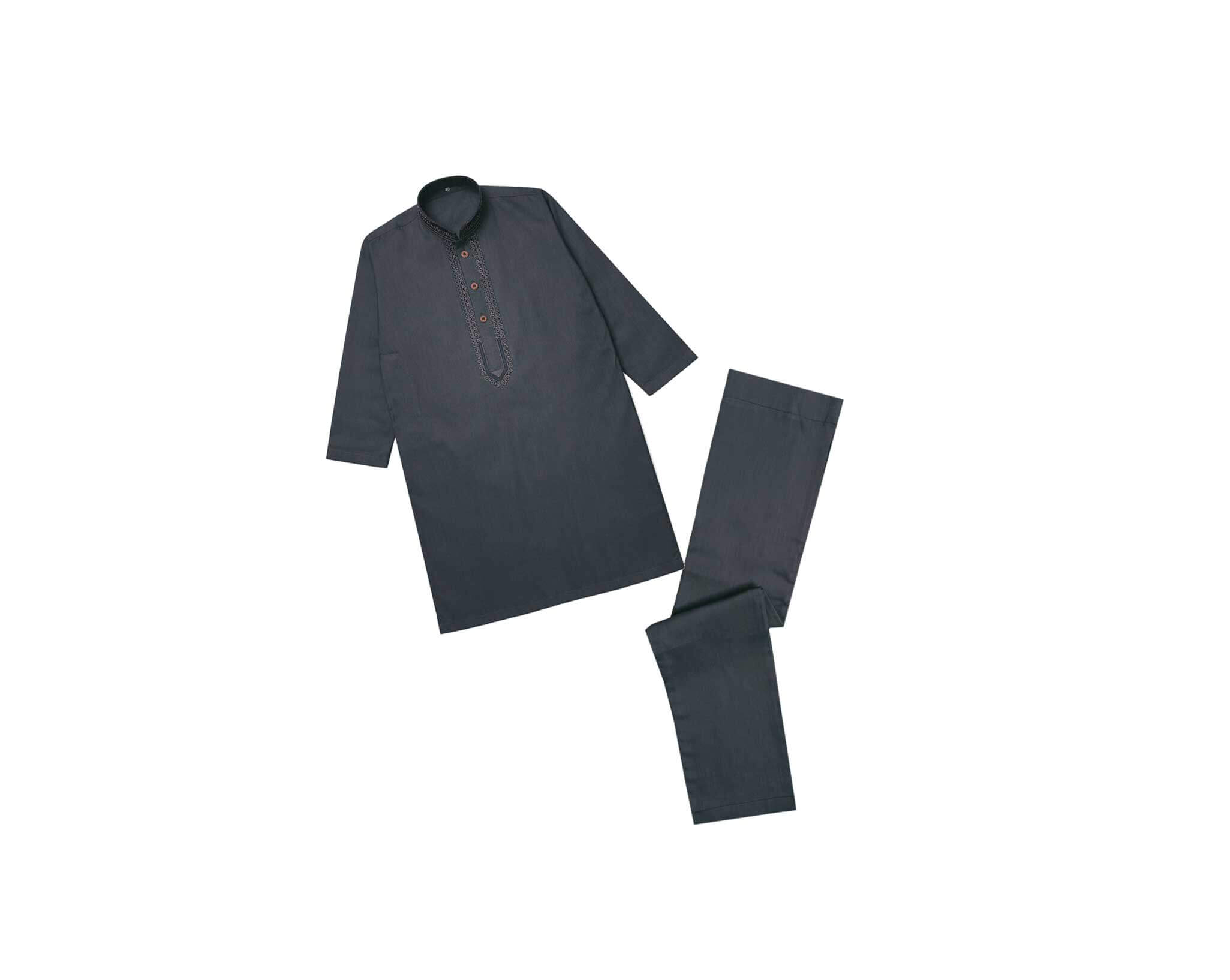Elegant Embroidered Cotton Kurta & Trouser Set – Dark Gray