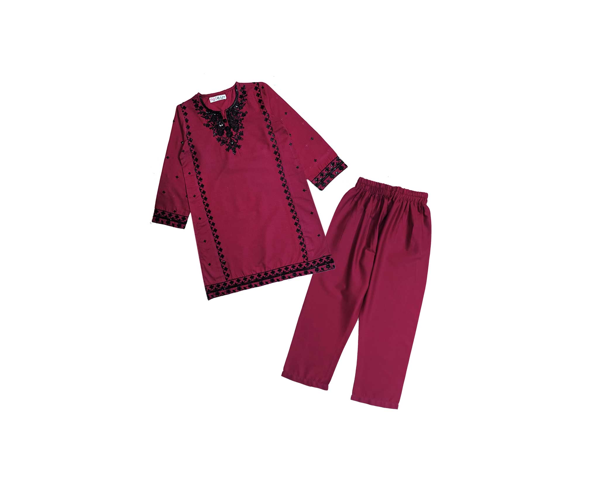 Graceful Festive Sequins & Embroidery Cotton Kurta & Trouser – Maroon