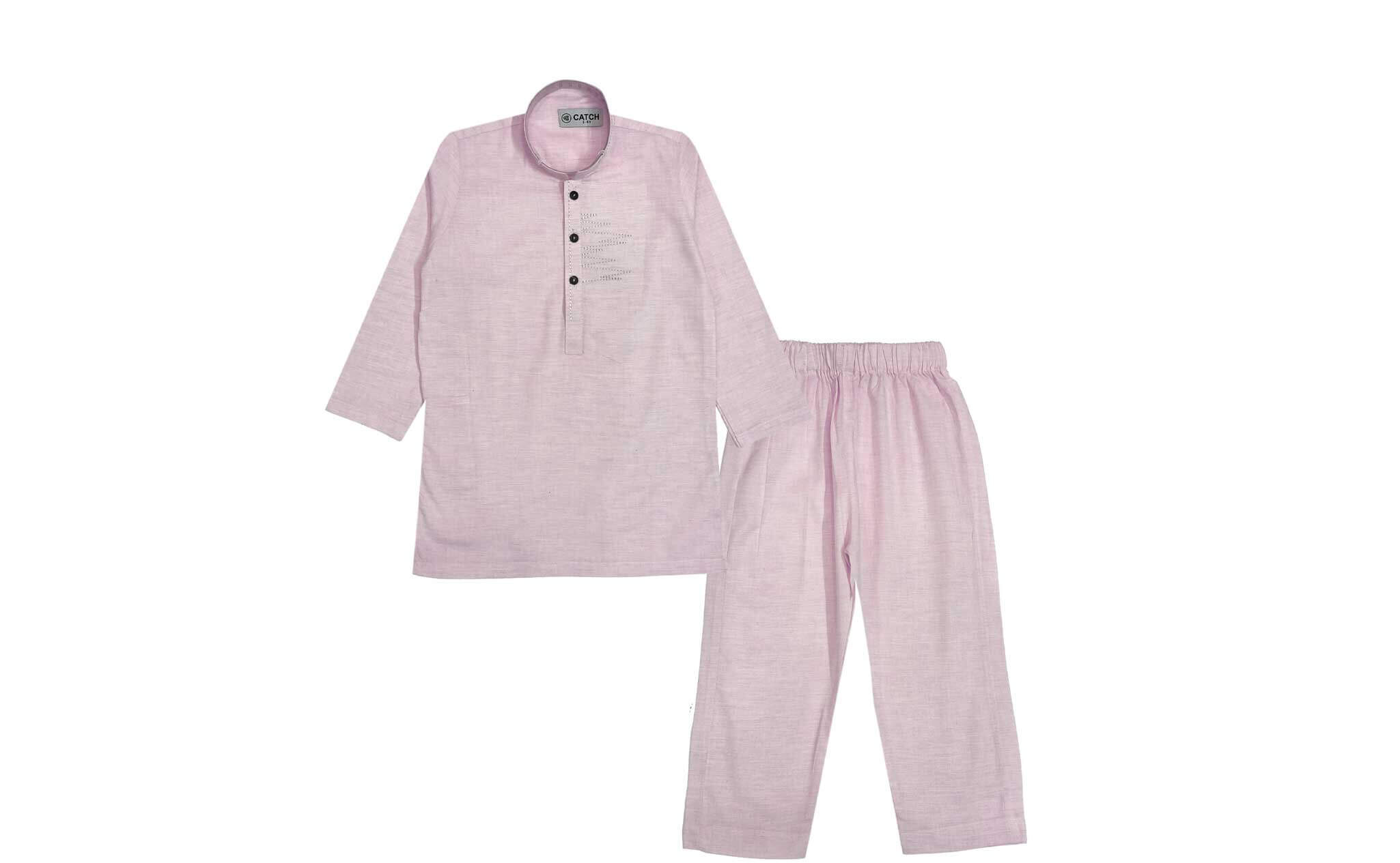 Modern Classic Textured Cotton Kurta & Trouser Set – Baby Pink
