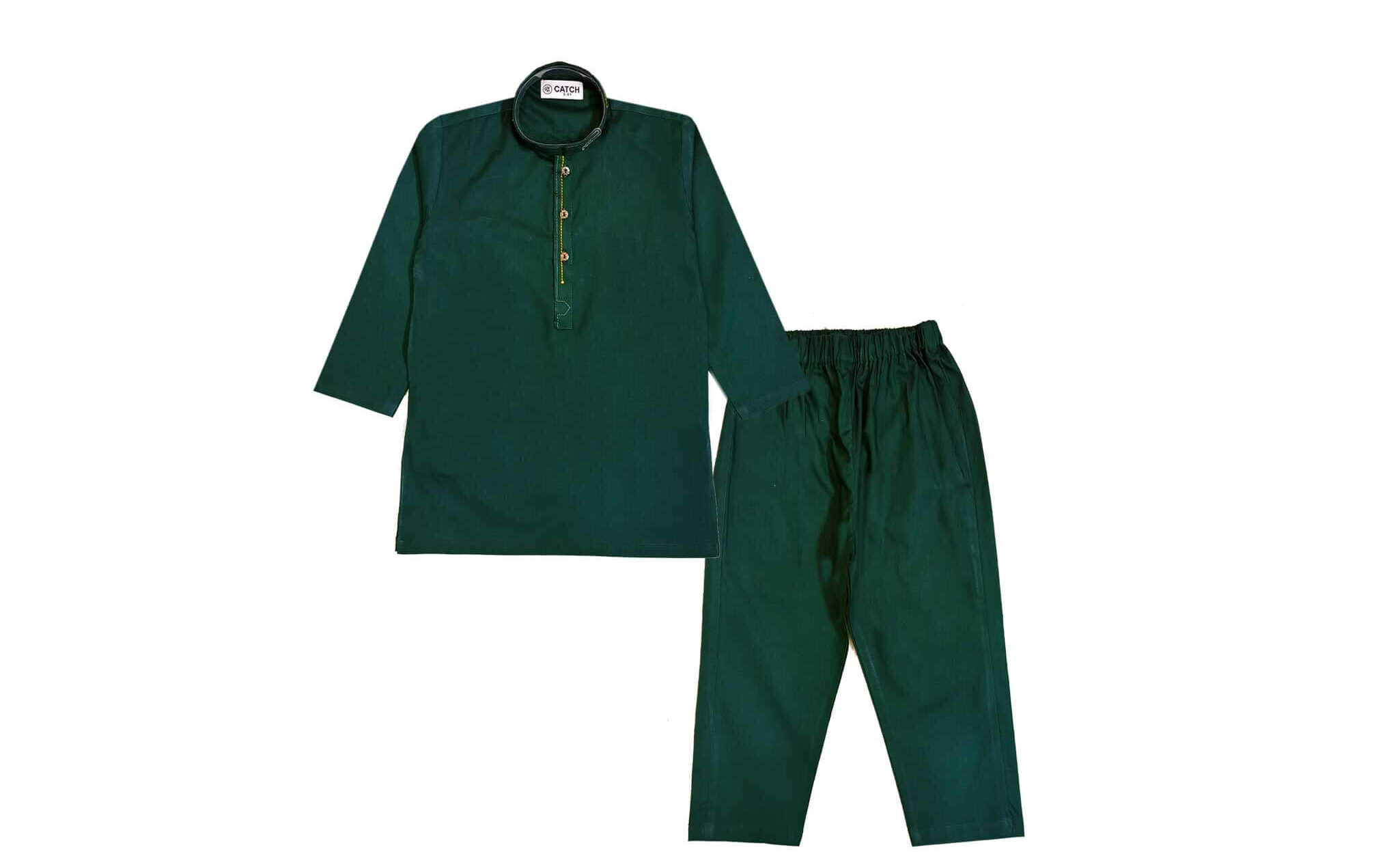 Modern Classic Textured Cotton Kurta & Trouser Set – Dark Green