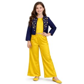 Modern Sequence Work Coat Inner & Flapper Trouser - Navy Blue & Yellow (1)