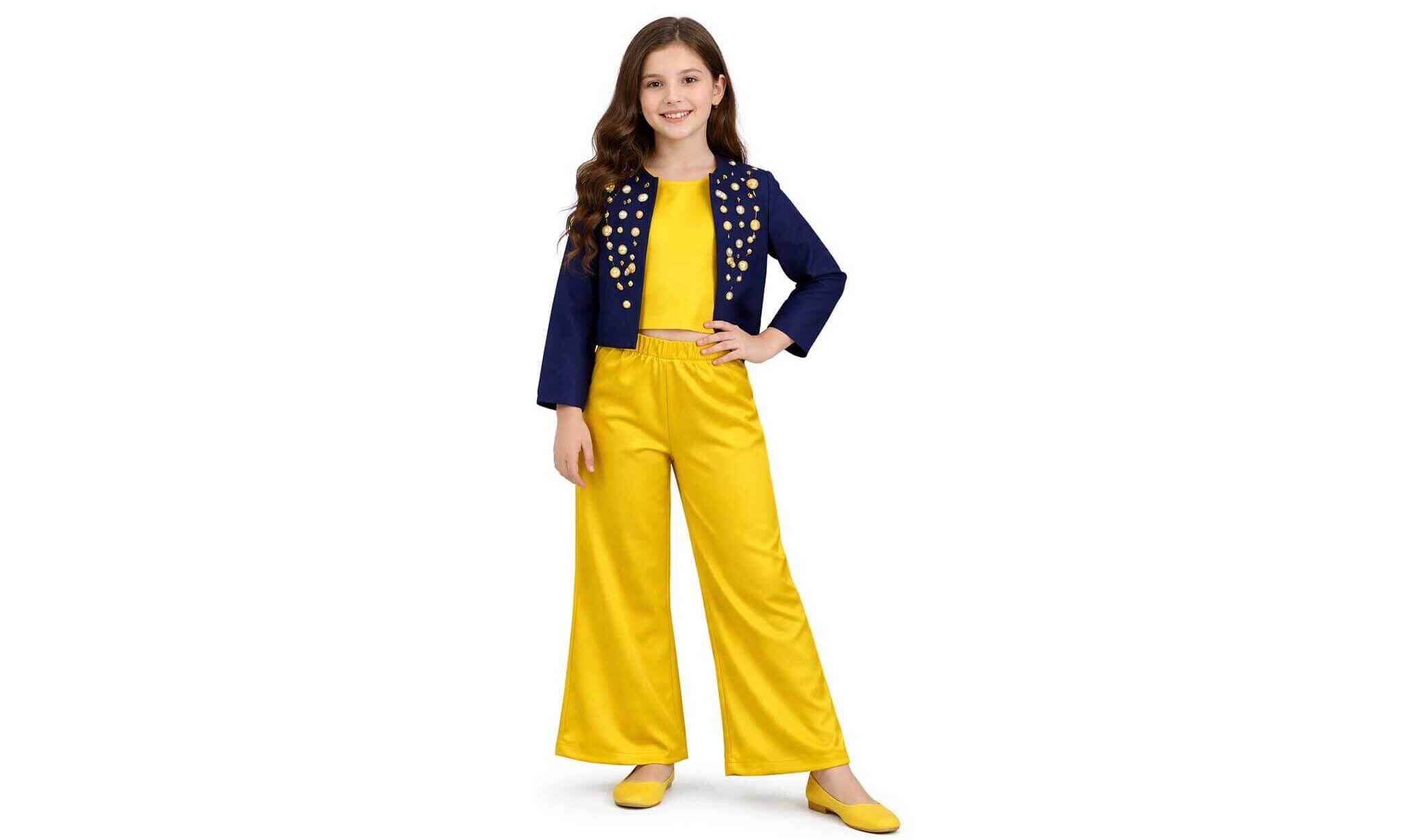Modern Sequence Work Coat Inner & Flapper Trouser - Navy Blue & Yellow (1)