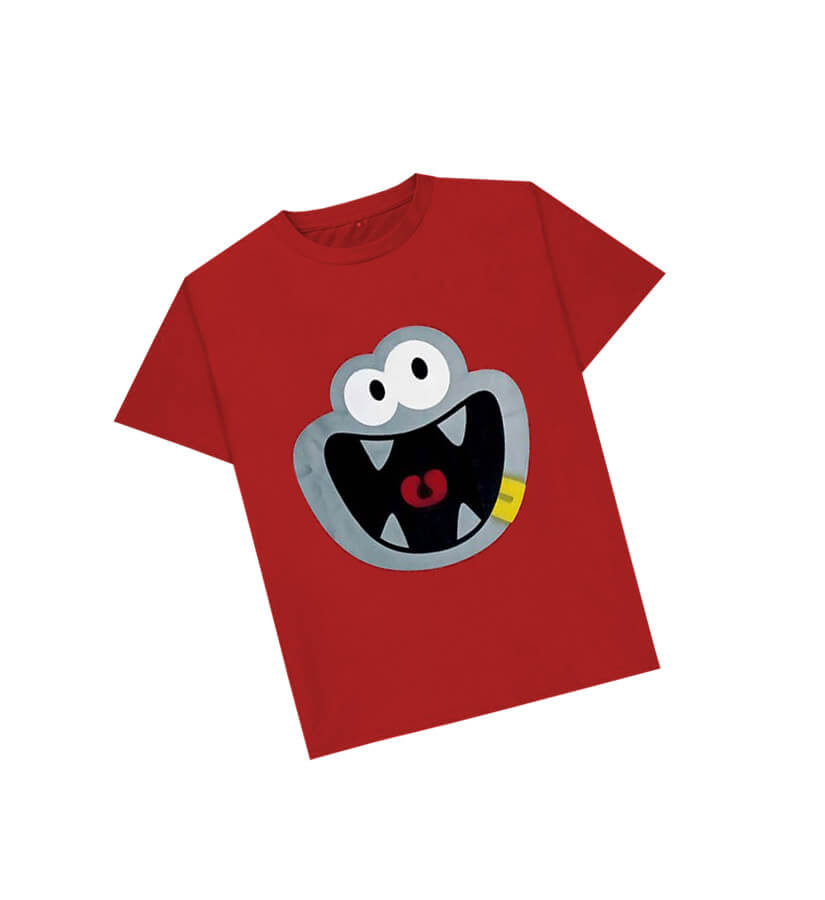 Monster Smile Half Sleeves Tee Shirt - Red