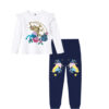 Sequin Unicorn With Flowers Full Sleeves Tee & Trouser – White & Navy Blue