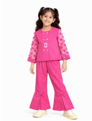 Stylish-Girl-Flowers-Cotton-outfit-with-flared-pants---Pink