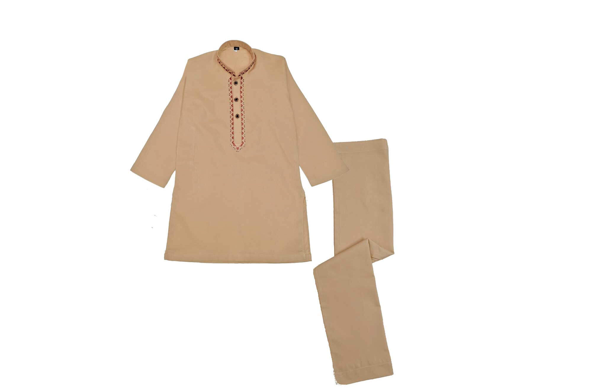 Stylish Red Embroidery Cotton Kurta & Trouser Set – Light Brown