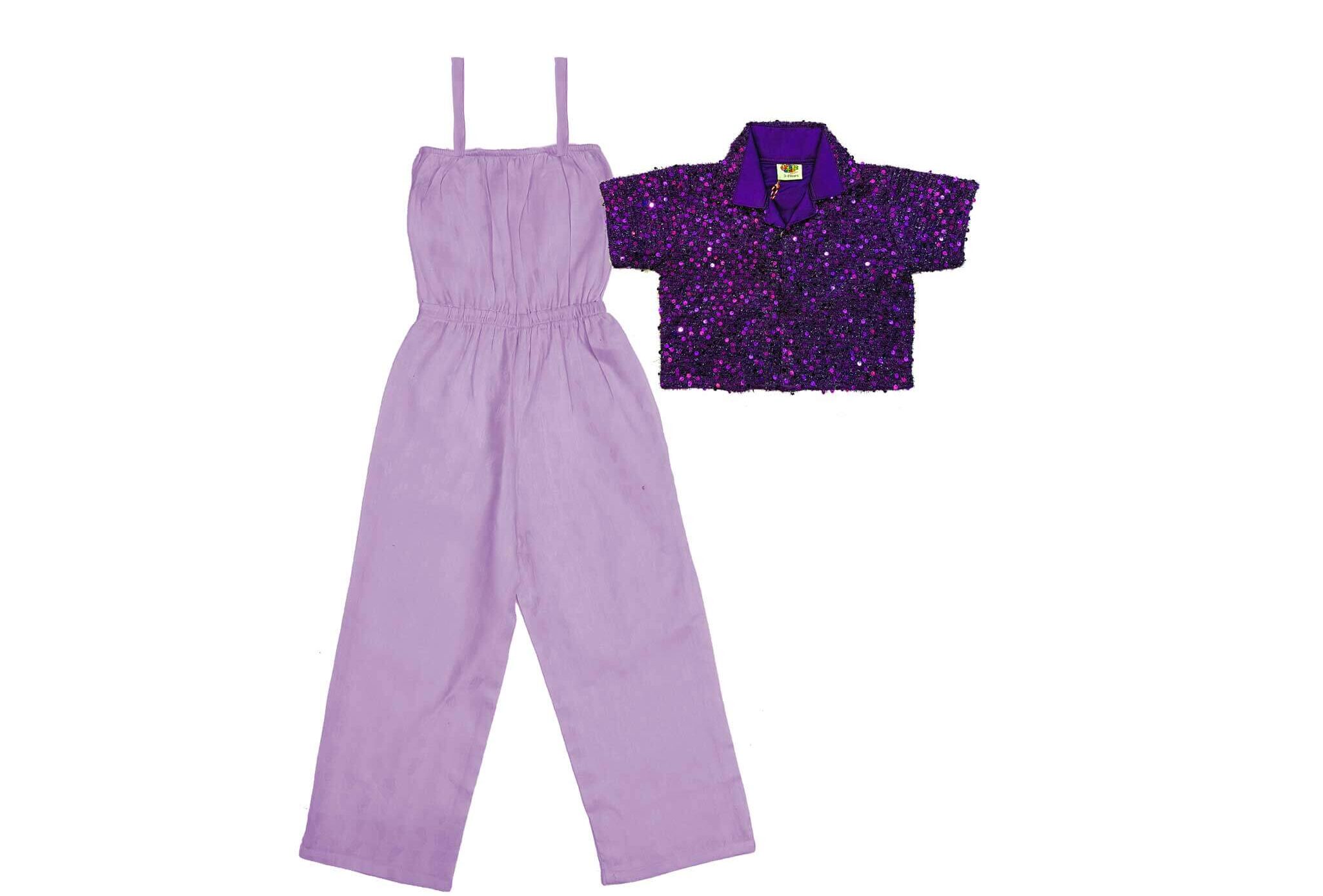 Trendy Fashion Purple Sequins Top & Cotton Jumpsuit – Soft Purple (1)