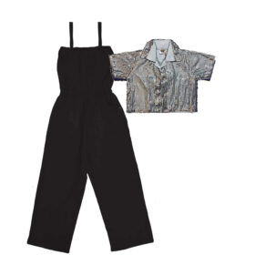 Trendy Fashion Silver Sequins Top & Cotton Jumpsuit – Black