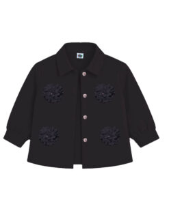 3d Front Flowers Style Girls Premium Coat - Black